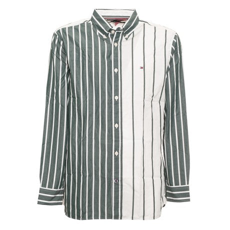 Tommy Hilfiger Camicia Uomo Casual Fit a Righe Verde Avorio Hunter Ivory