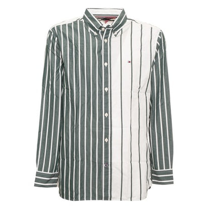 Tommy Hilfiger Camicia Uomo Casual Fit a Righe Verde Avorio Hunter Ivory