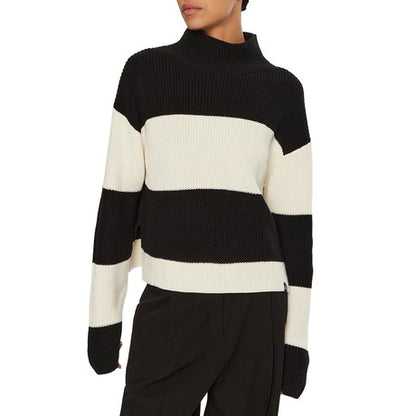 Calvin Klein Jeans Maglione Donna a Righe Nero Bianco in Cotone