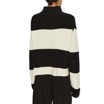 Calvin Klein Jeans Maglione Donna a Righe Nero Bianco in Cotone