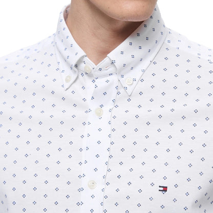 Tommy Hilfiger Camicia Uomo Slim Fit Bianco Navy Microfantasia Cotone