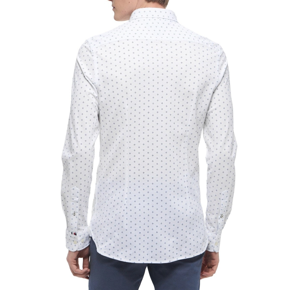 Tommy Hilfiger Camicia Uomo Slim Fit Bianco Navy Microfantasia Cotone