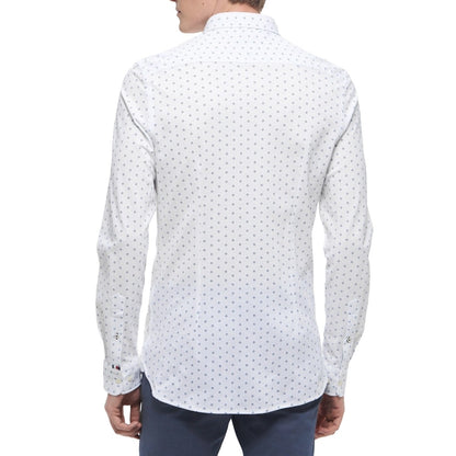 Tommy Hilfiger Camicia Uomo Slim Fit Bianco Navy Microfantasia Cotone