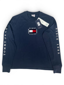 Maglia Tommy Jeans uomo blu manica lunga logo frontale