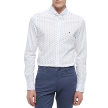 Tommy Hilfiger Camicia Uomo Slim Fit Bianco Navy Microfantasia Cotone